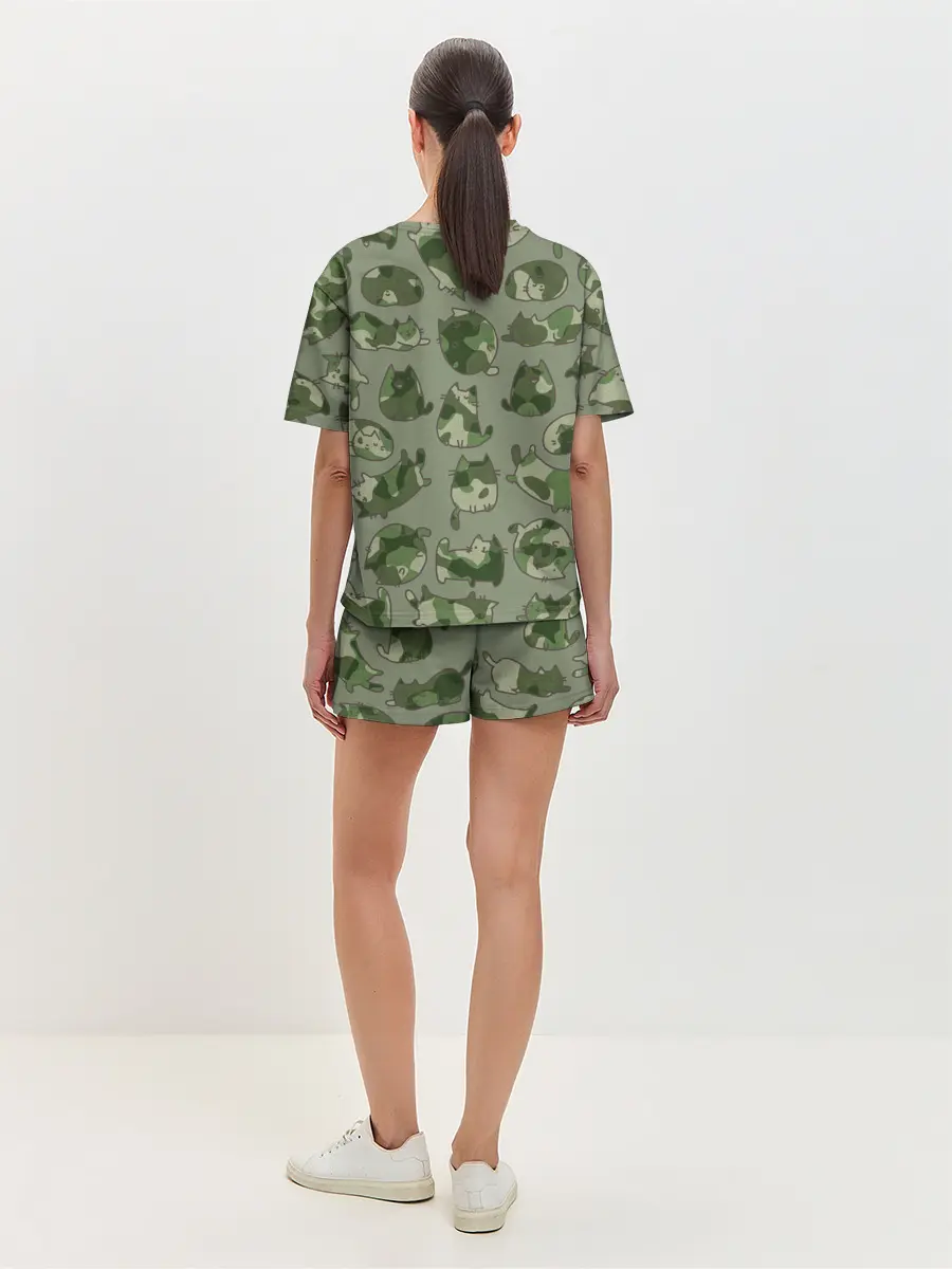 Женская пижама с шортами / Камуфляж с котиками