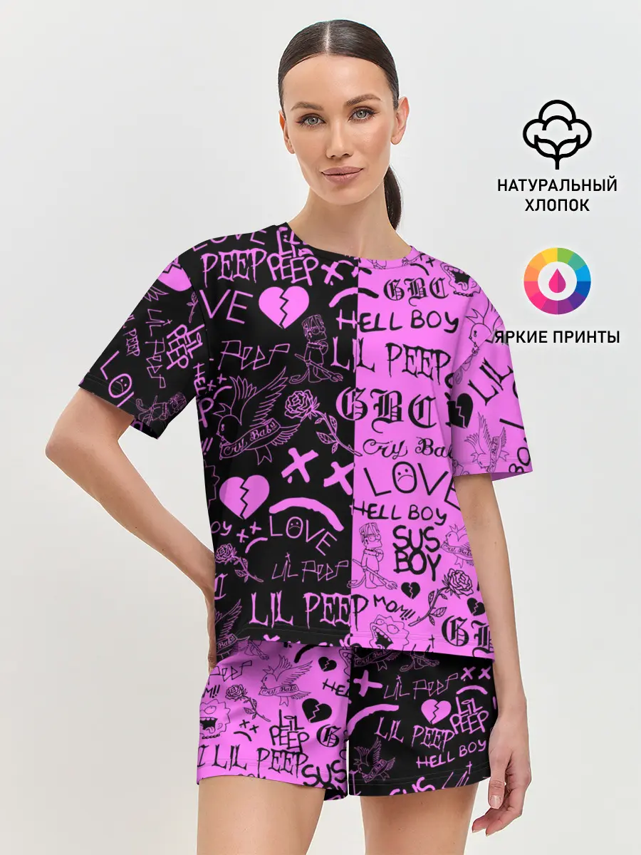 Женская пижама с шортами / LIL PEEP LOGOBOMBING BLACK PINK