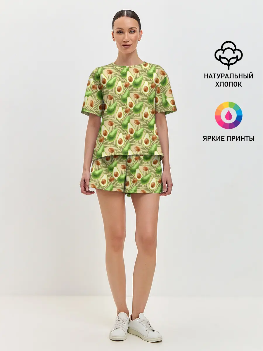 Женская пижама с шортами / Веган Авокадо узор