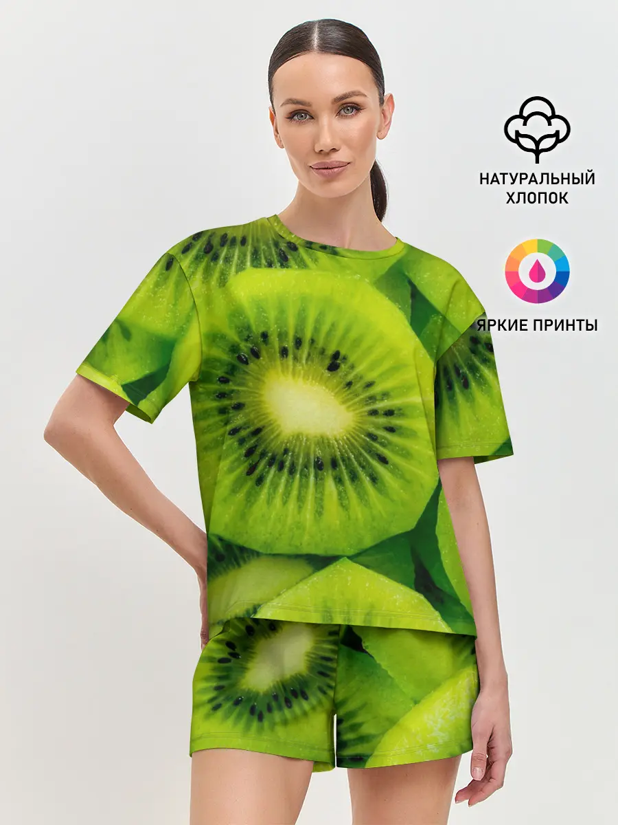 Женская пижама с шортами / Зеленый киви