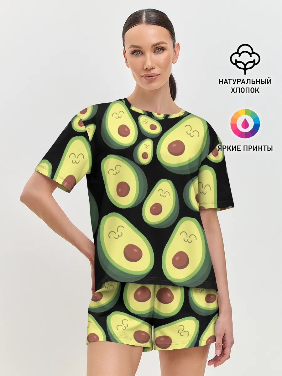 Женская пижама с шортами / Авокадо паттерн