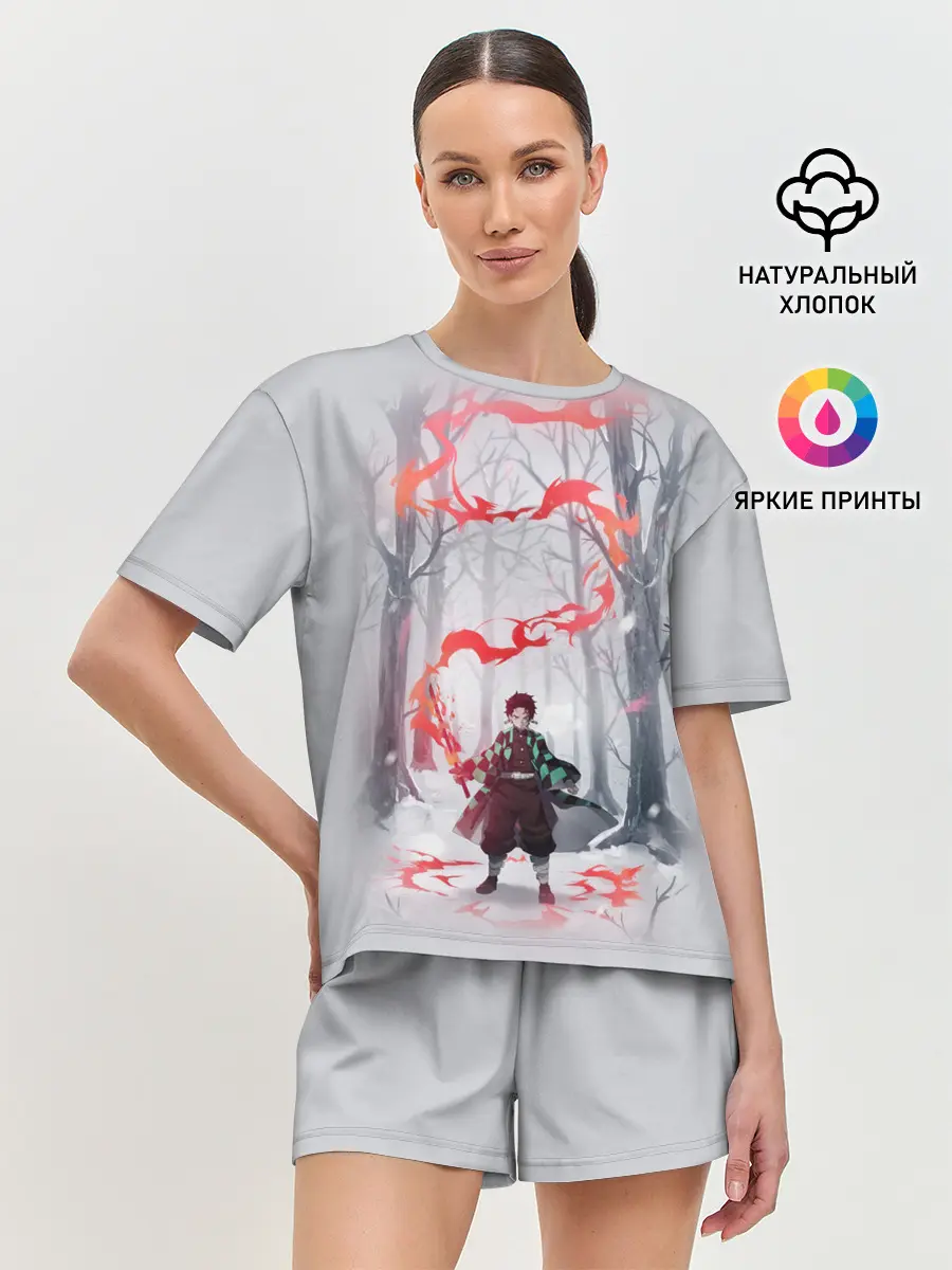 Женская пижама с шортами / KIMETSU NO YAIBA красный след