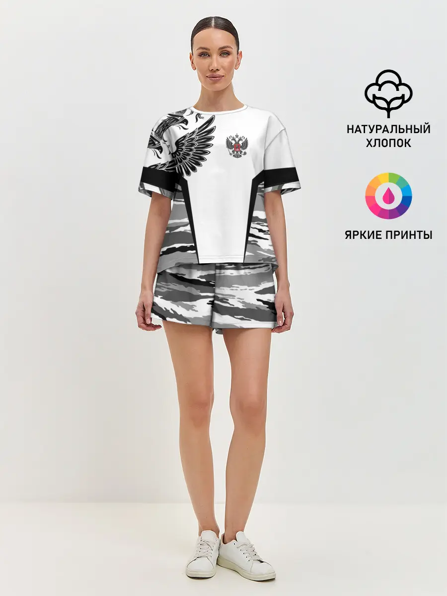 Женская пижама с шортами / Камуфляж Россия
