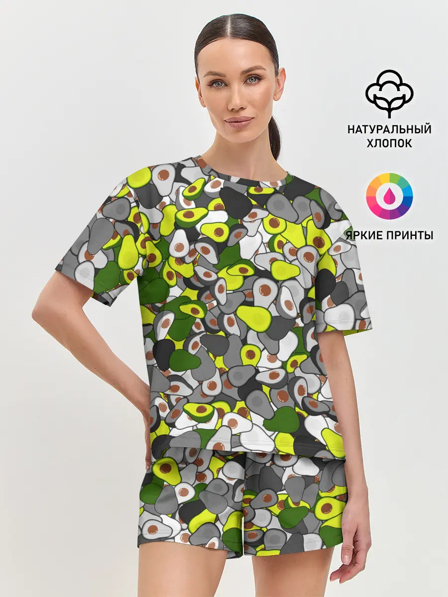 Женская пижама с шортами / Камуфляж с авокадо