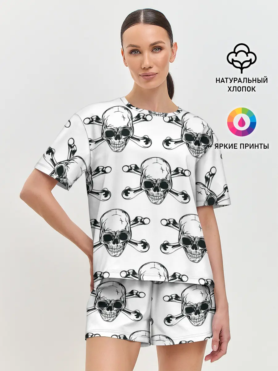Женская пижама с шортами / Череп и кости
