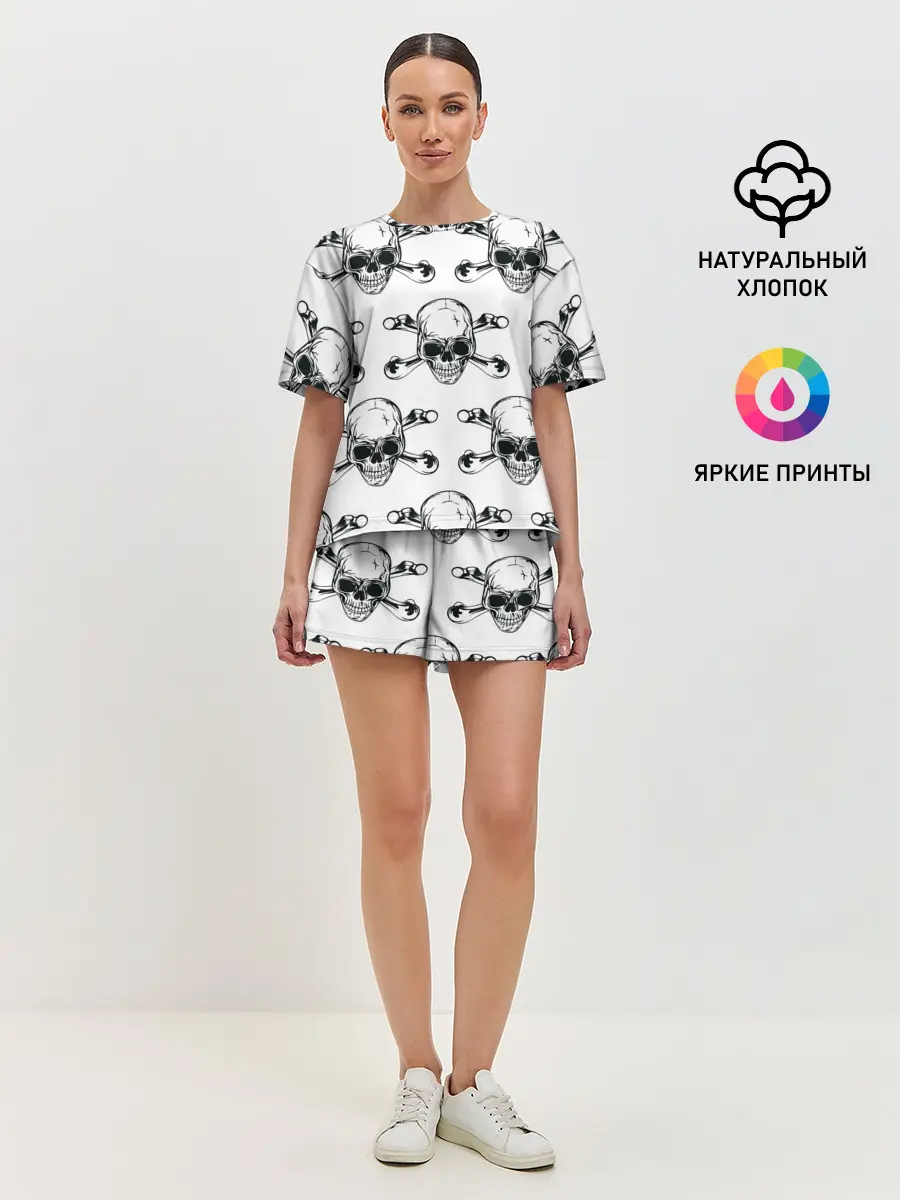 Женская пижама с шортами / Череп и кости