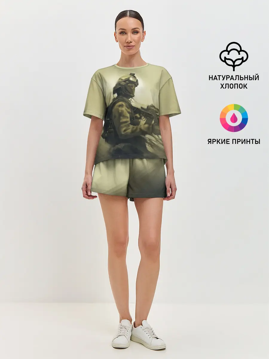 Женская пижама с шортами / Военный