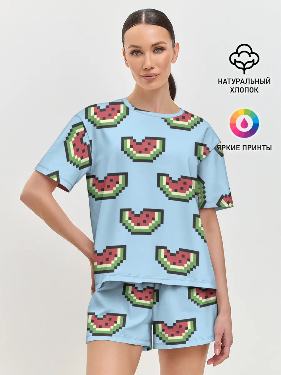 Женская пижама с шортами / Пиксельный арбуз