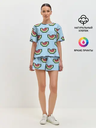 Женская пижама с шортами / Пиксельный арбуз