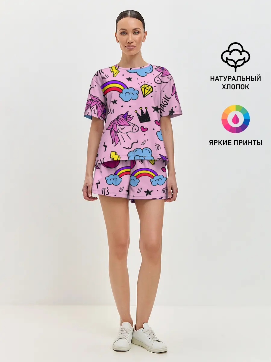 Женская пижама с шортами / Единороги