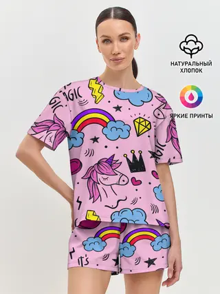 Женская пижама с шортами / Единороги