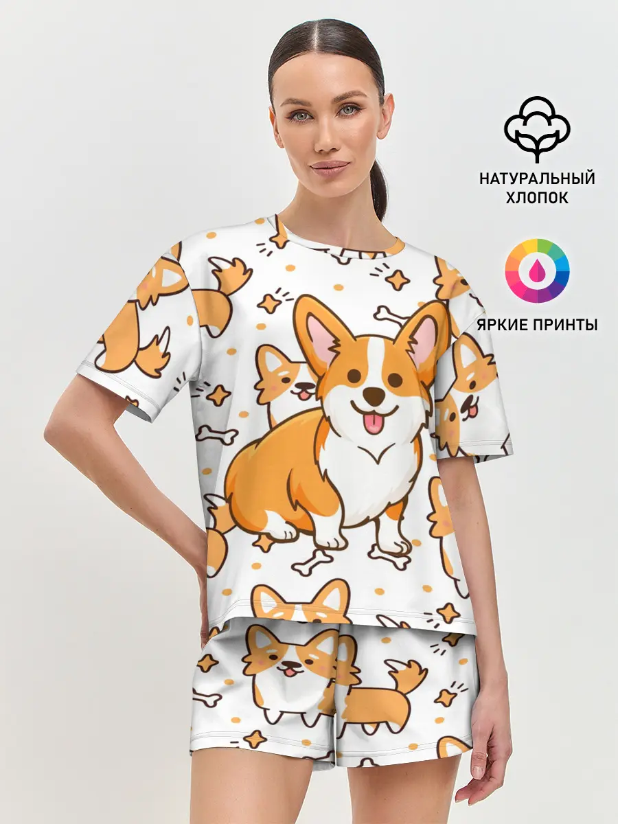 Женская пижама с шортами / Корги