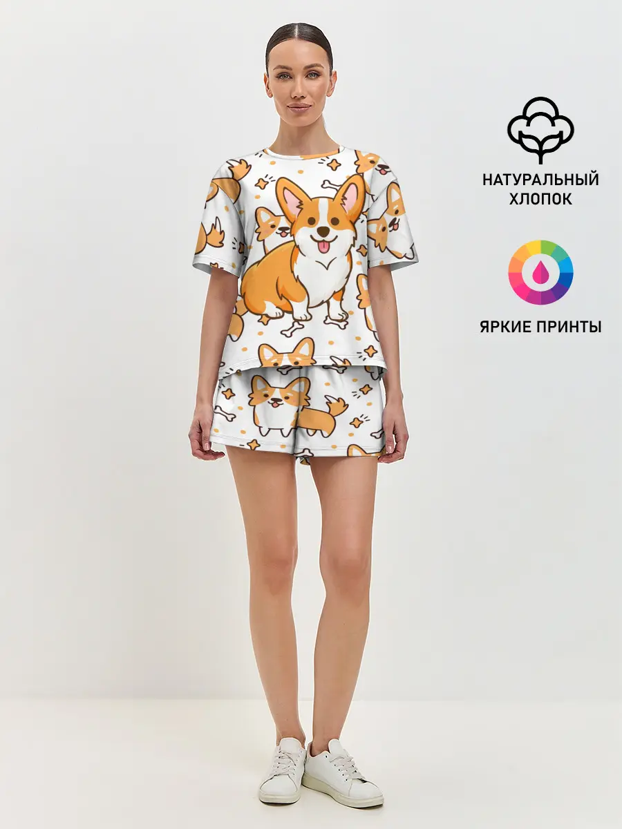 Женская пижама с шортами / Корги