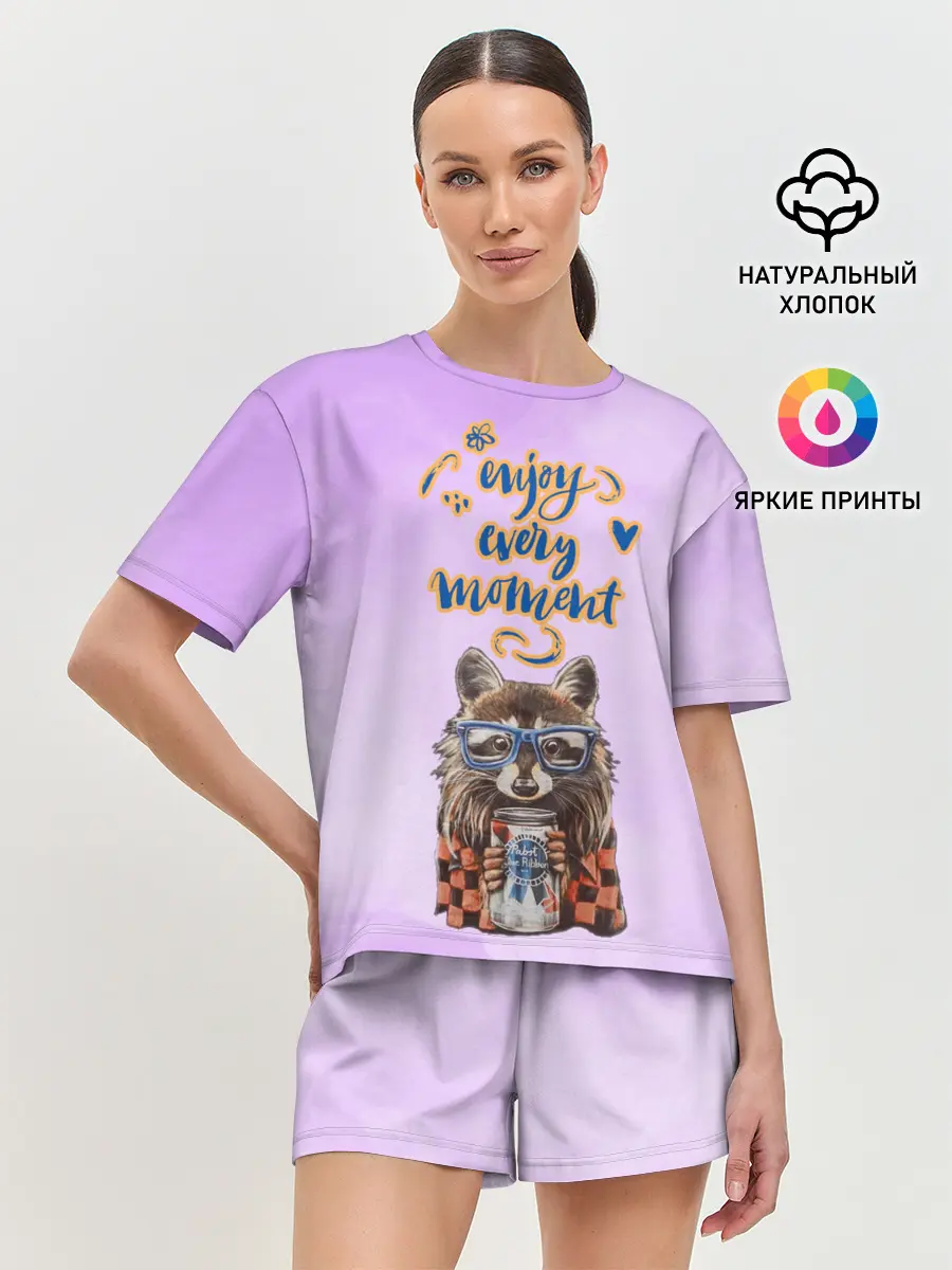 Женская пижама с шортами / Енот