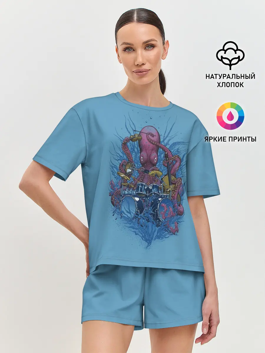 Женская пижама с шортами / Осьминог барабанщик