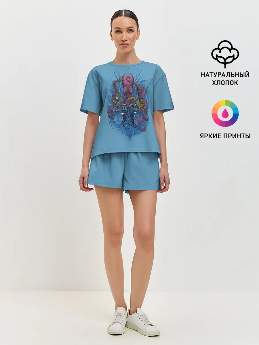 Женская пижама с шортами / Осьминог барабанщик