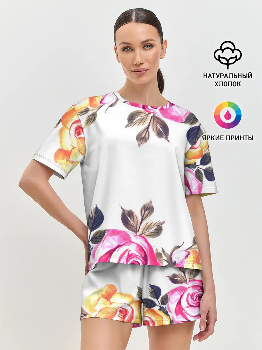 Женская пижама с шортами / Розы