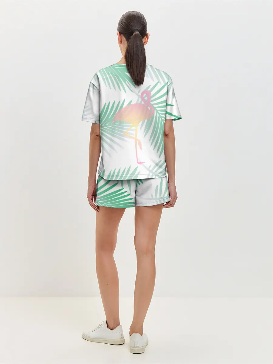 Женская пижама с шортами / Фламинго в джунглях