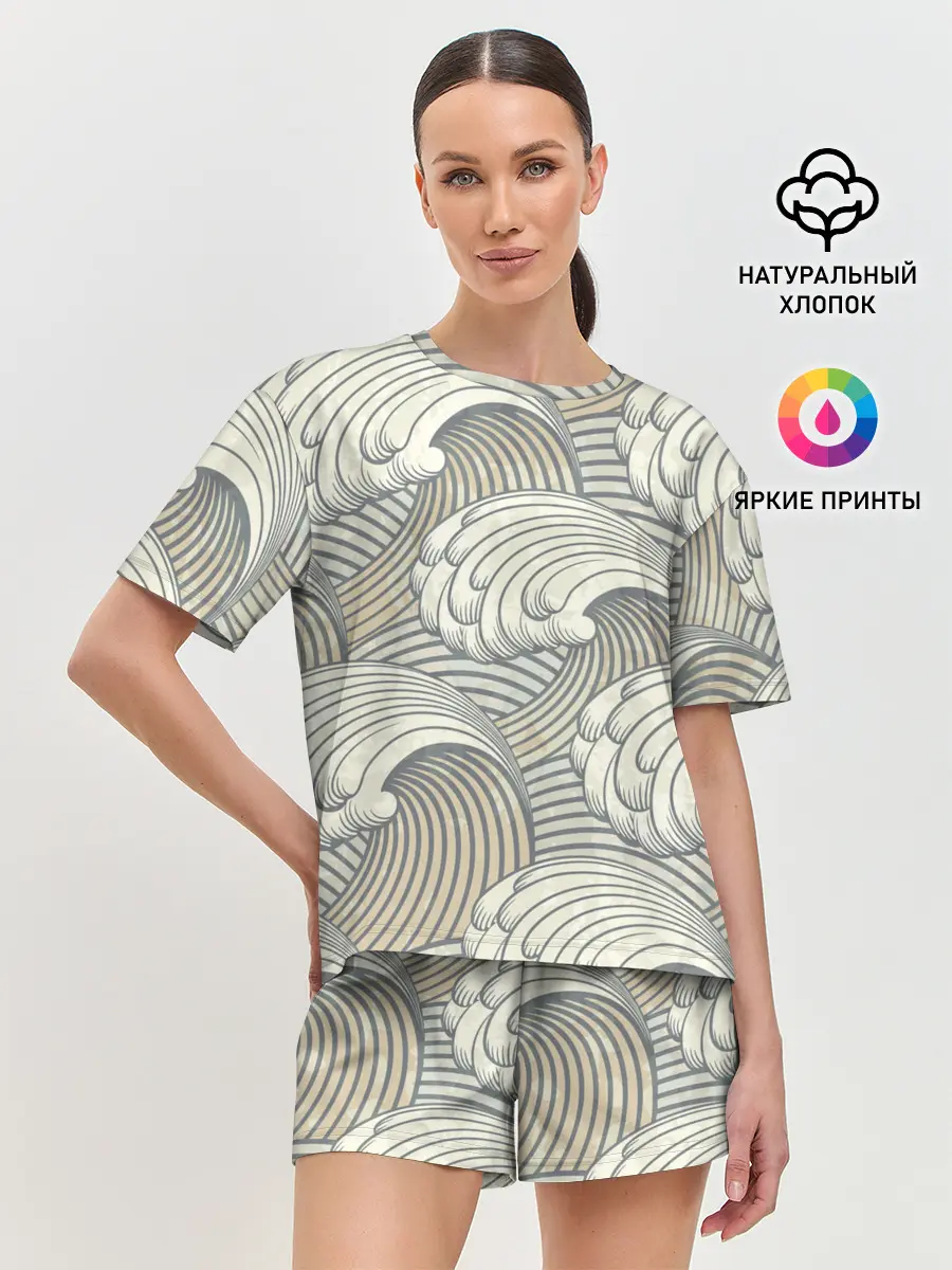 Женская пижама с шортами / Арт волны