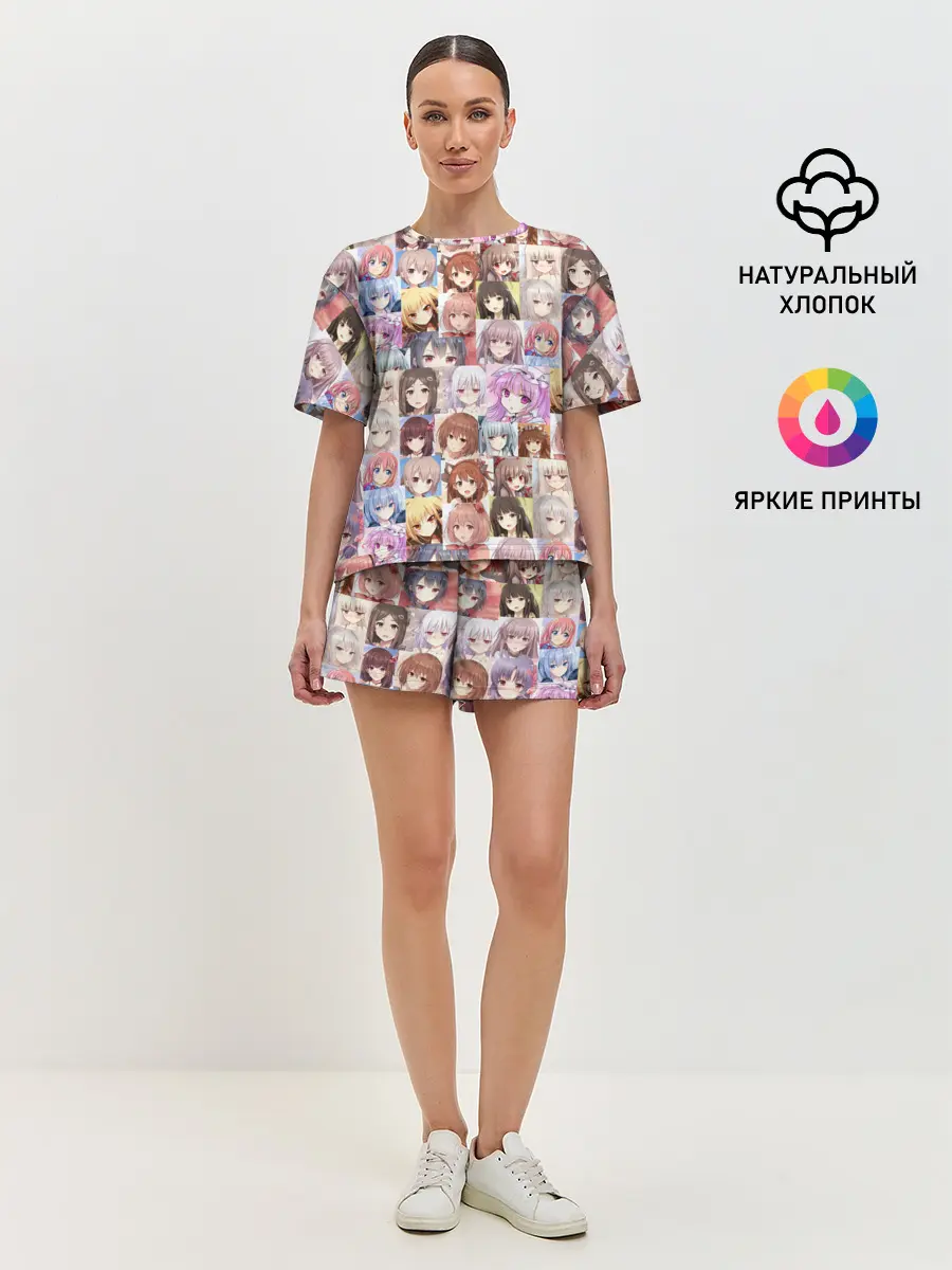 Женская пижама с шортами / MANY FACES OF ANIME GIRLS monochrome