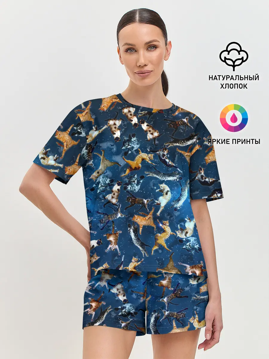 Женская пижама с шортами / Космические коты