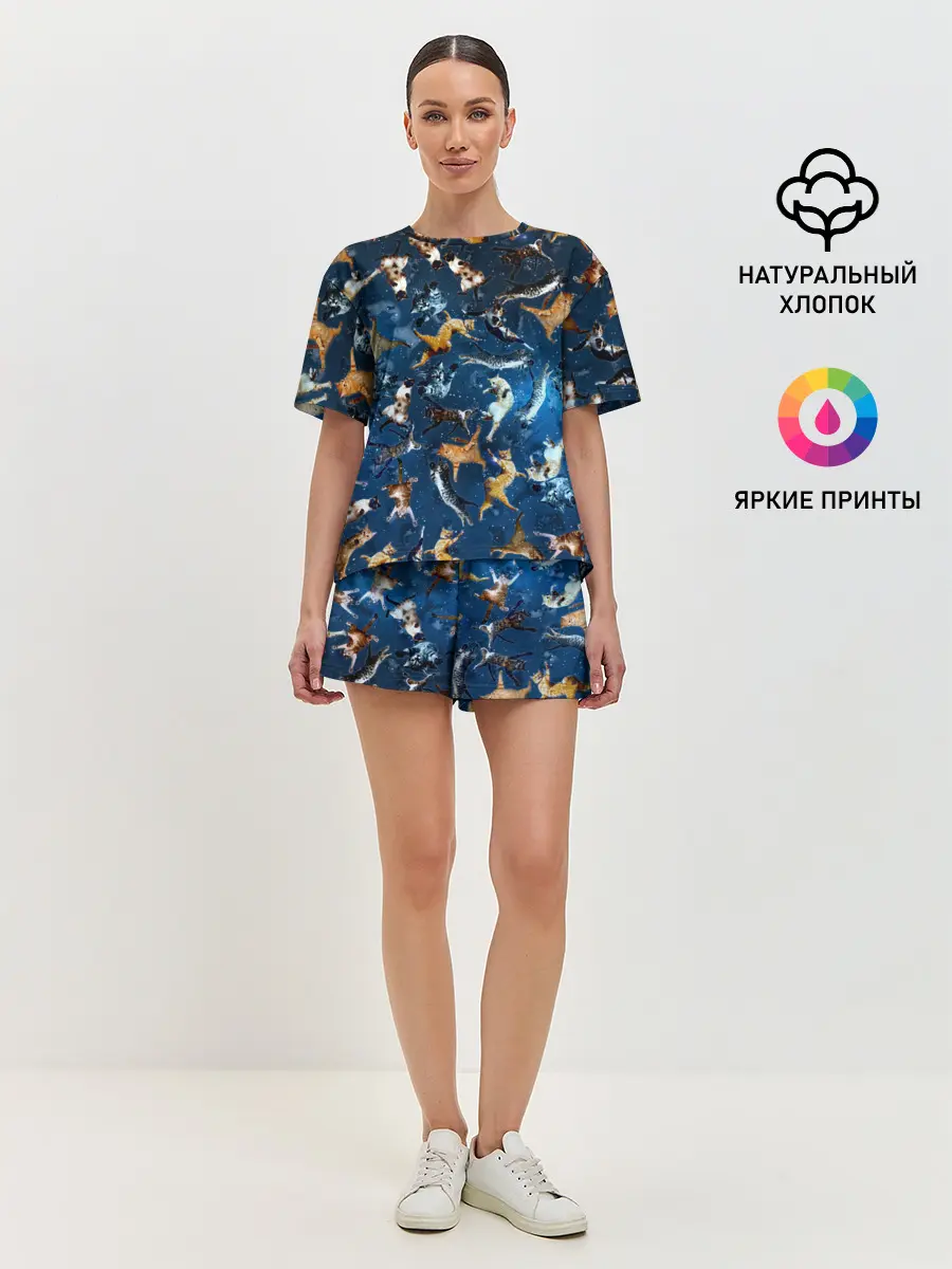 Женская пижама с шортами / Космические коты