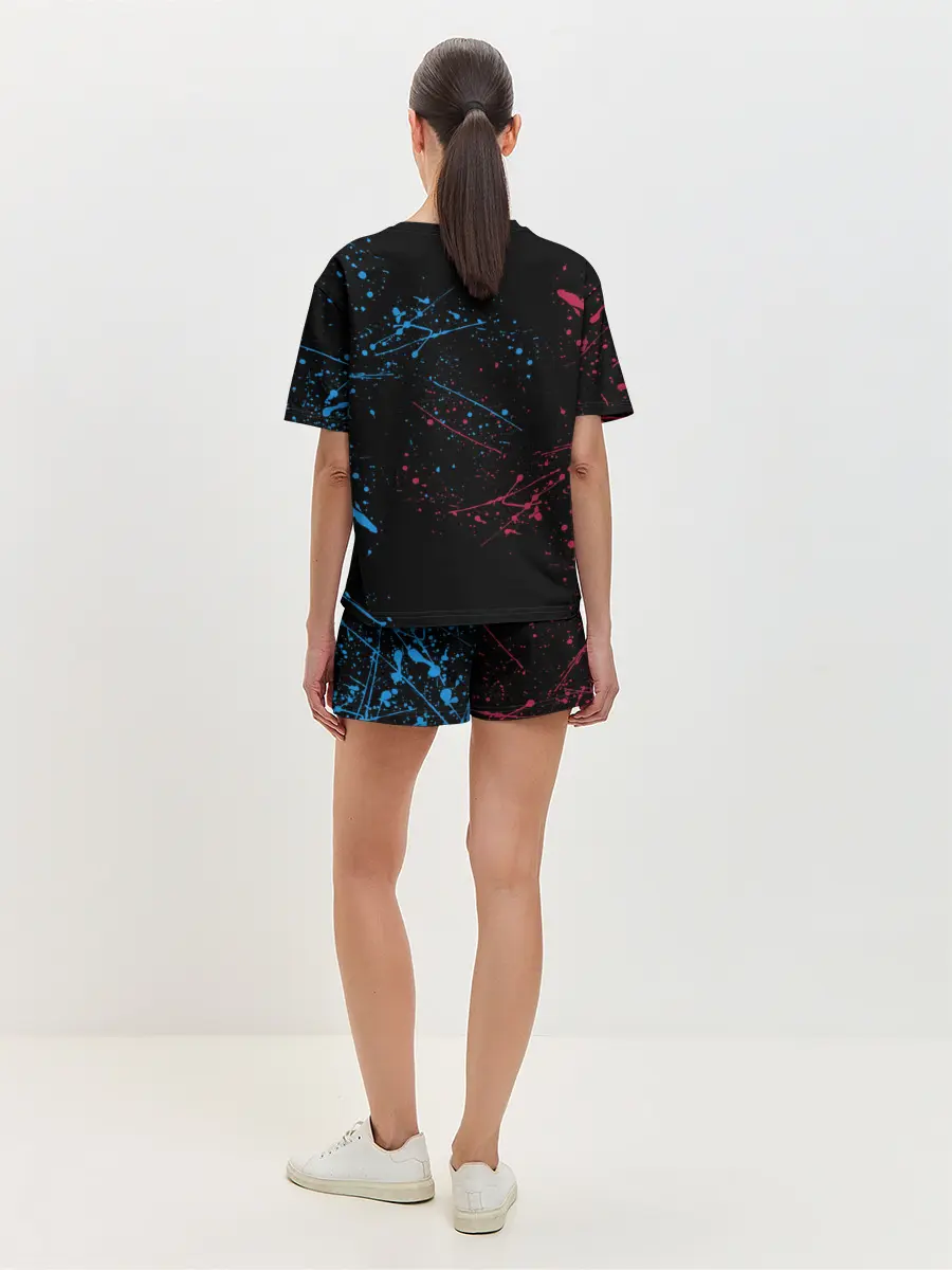 Женская пижама с шортами / Kimetsu no yaiba красносиние брызги