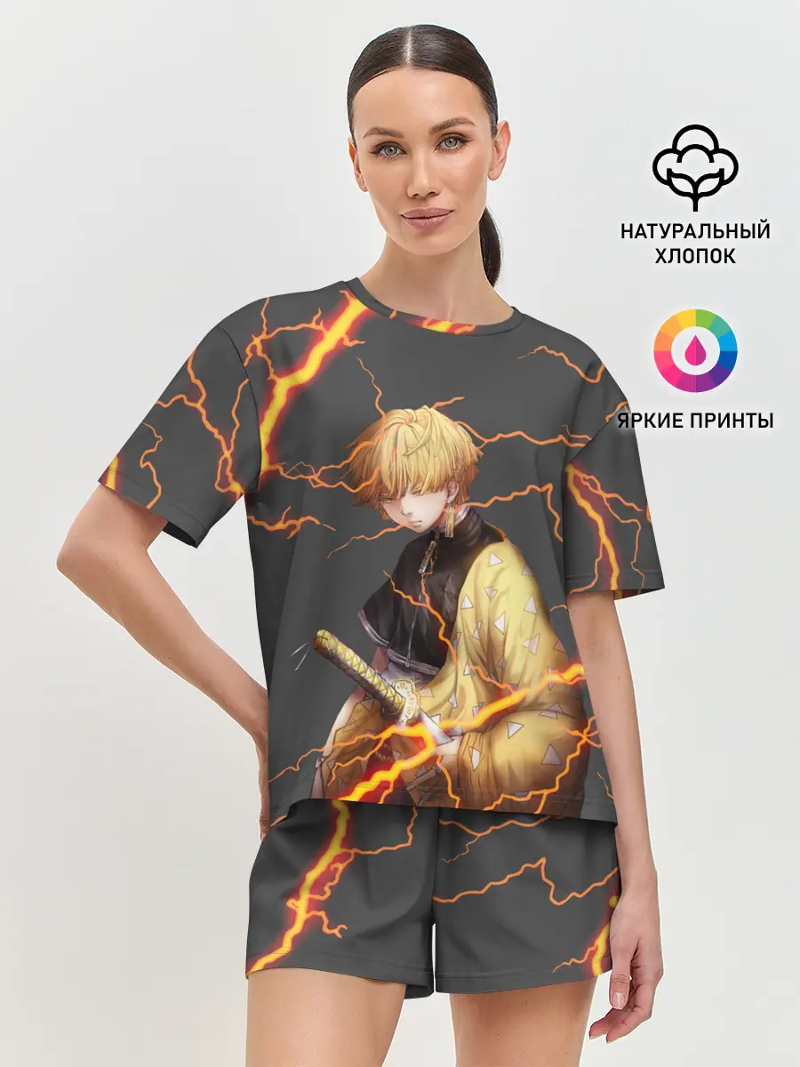 Женская пижама с шортами / KIMETSU NO YAIBA оранжевые молнии