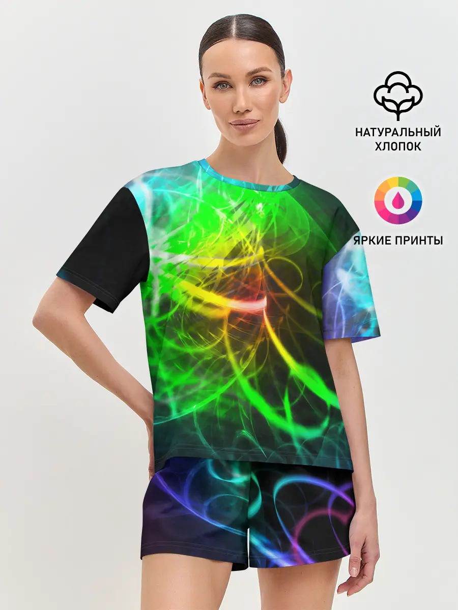 Женская пижама с шортами / ЗЕЛЕНЫЙ НЕОН
