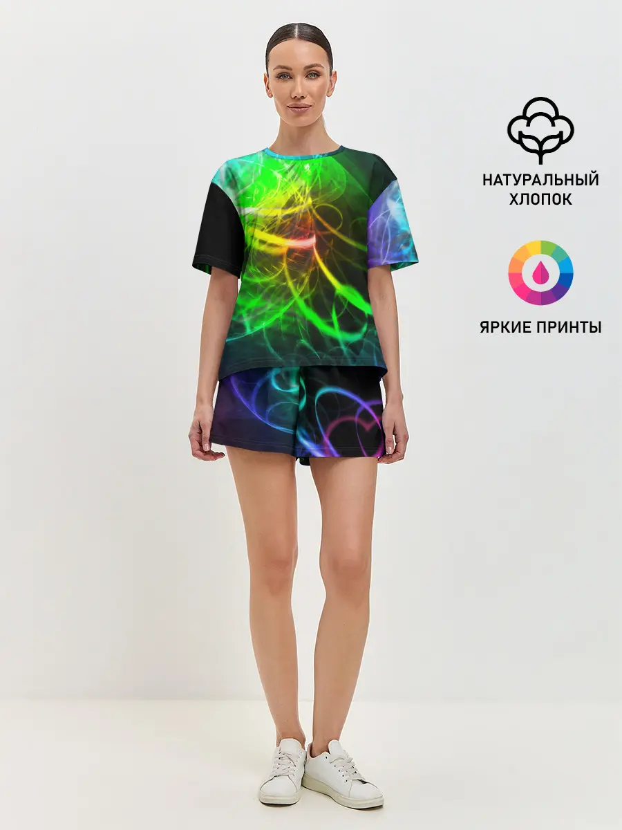 Женская пижама с шортами / ЗЕЛЕНЫЙ НЕОН