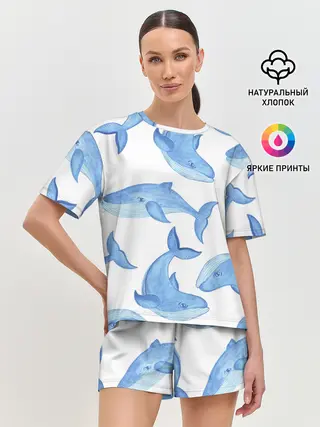 Женская пижама с шортами / Косяк китов