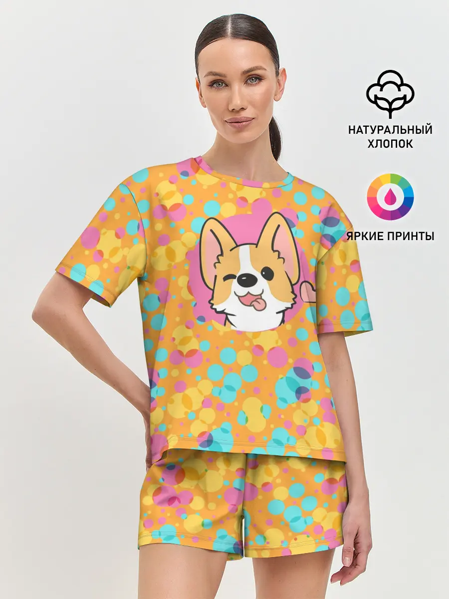 Женская пижама с шортами / Милый корги