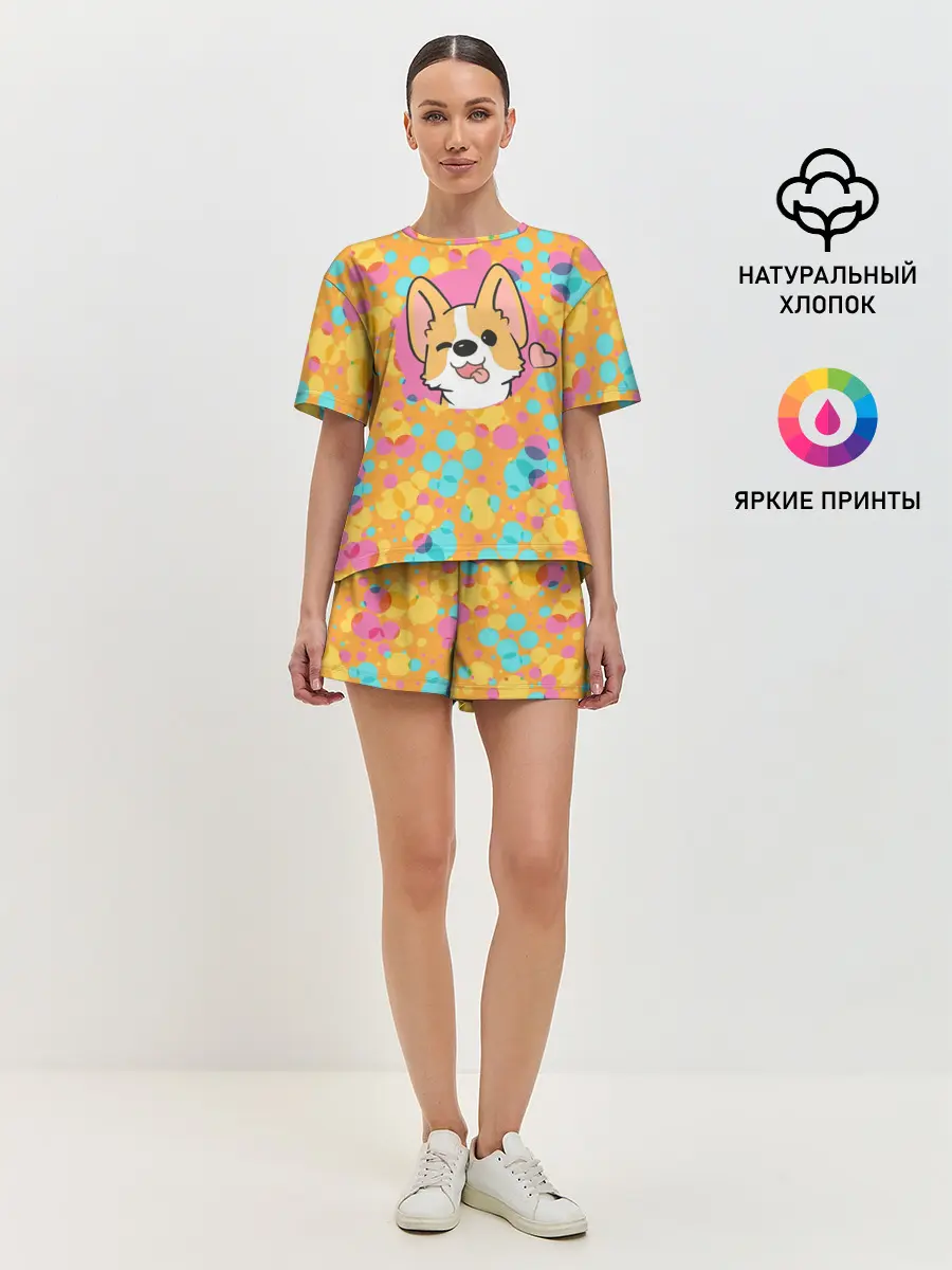 Женская пижама с шортами / Милый корги