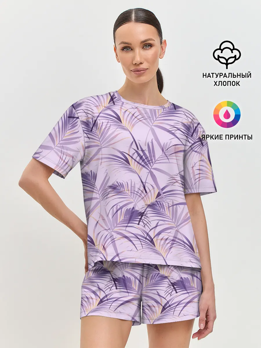 Женская пижама с шортами / Листья