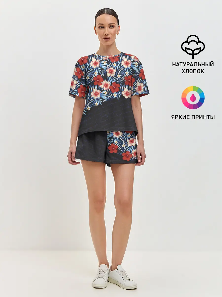 Женская пижама с шортами / Flowers with inscriptions