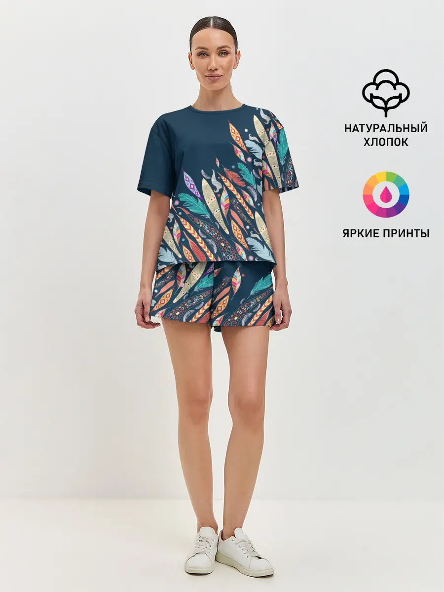Женская пижама с шортами / Перья