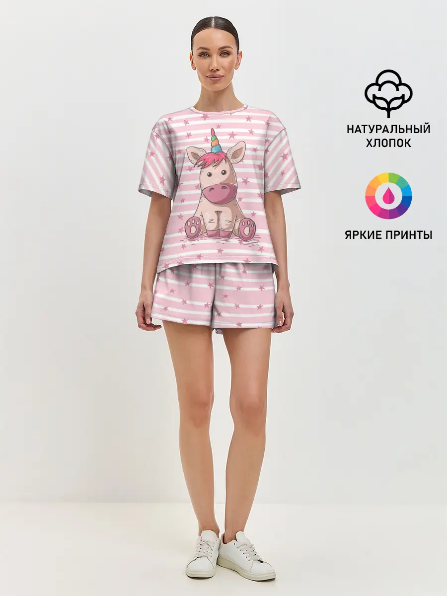 Женская пижама с шортами / Единорожек