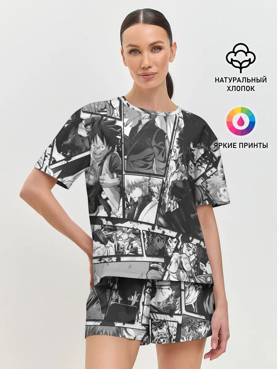 Женская пижама с шортами / EPIC MAIN ANIME CHARACTERS 3D! monochome
