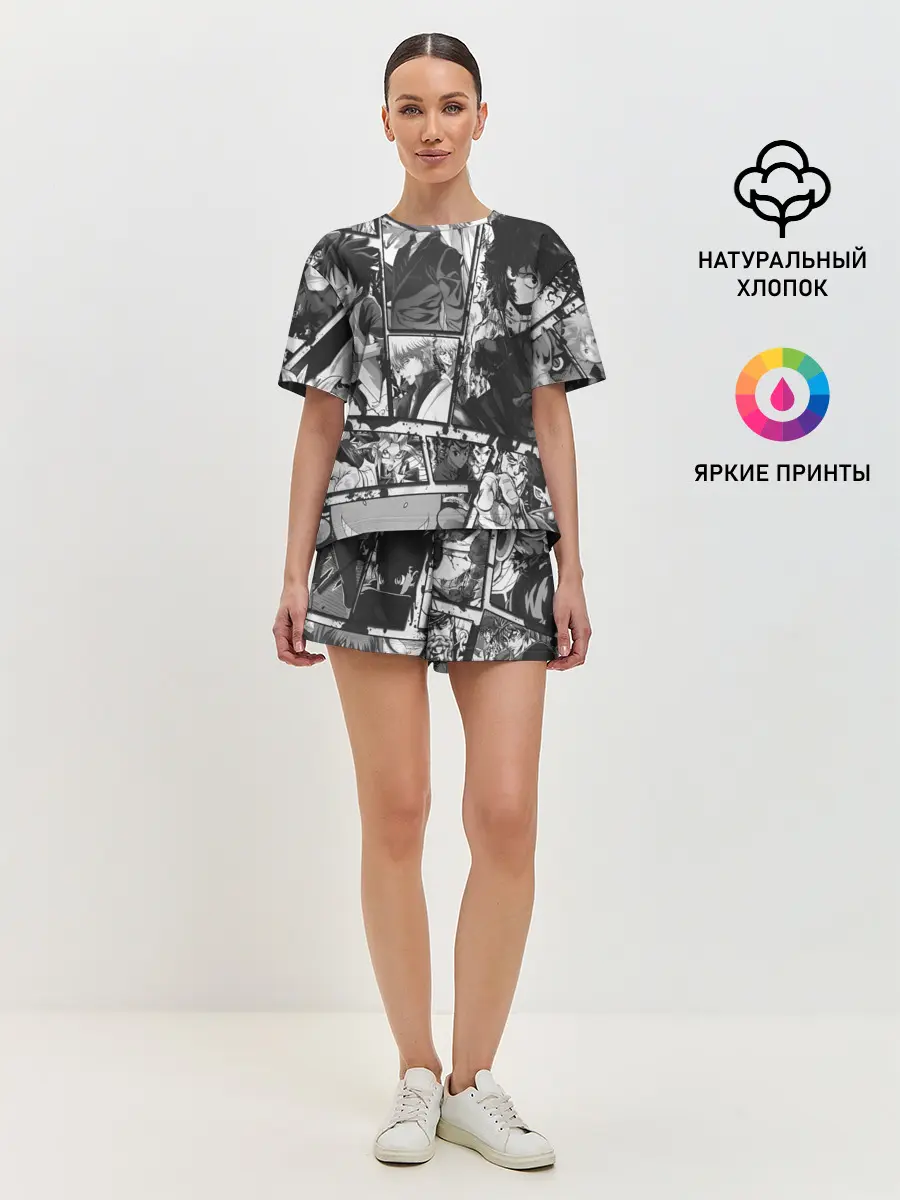 Женская пижама с шортами / EPIC MAIN ANIME CHARACTERS 3D! monochome