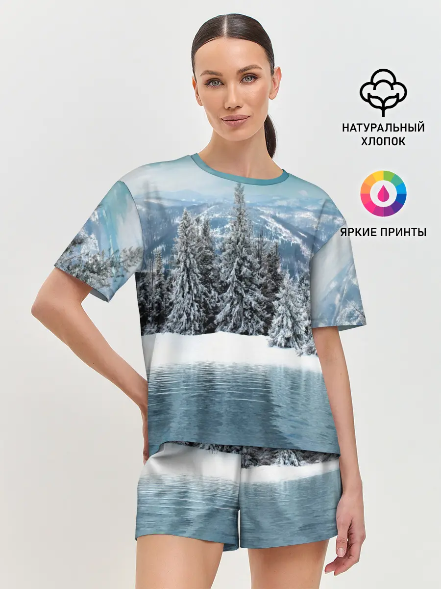 Женская пижама с шортами / Зимний лес