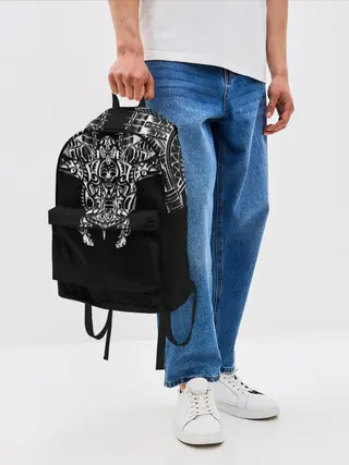 Рюкзак джинсовый / Узор в стиле маори / полинезия