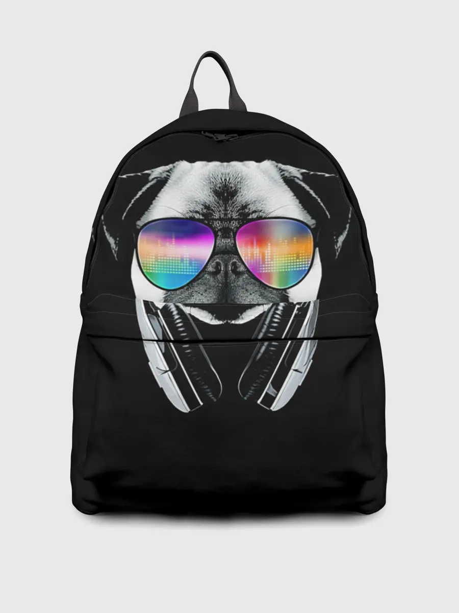 Рюкзак джинсовый / Мопс в наушниках