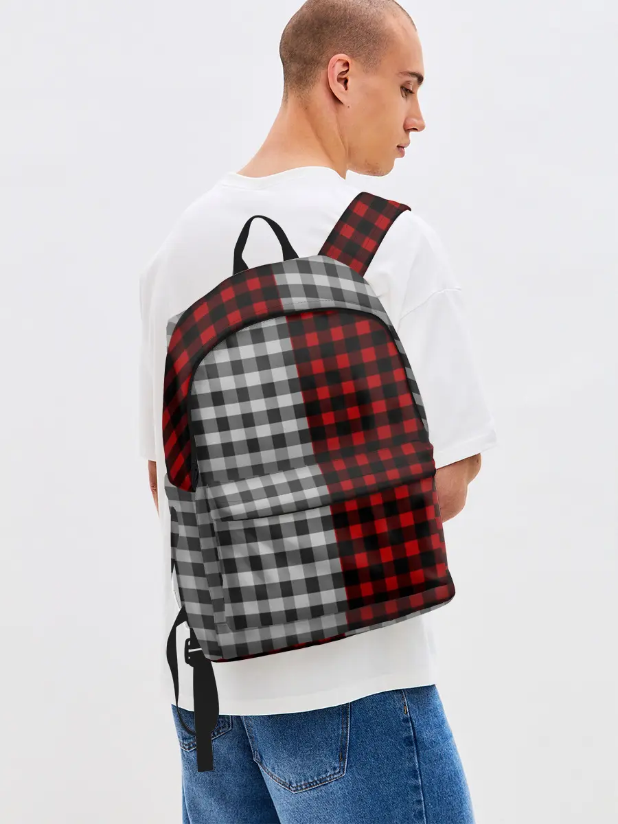 Рюкзак джинсовый / Красно белая рубашка в клетку