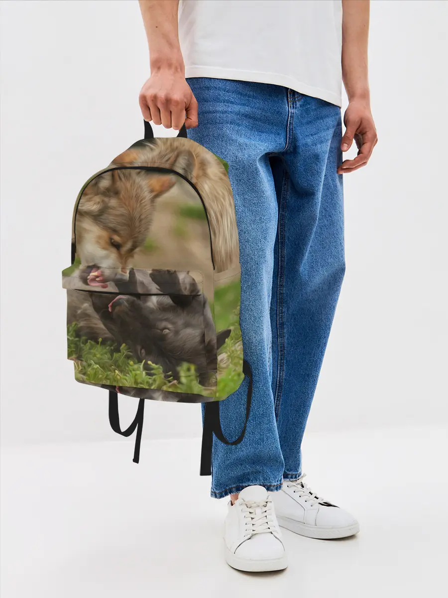 Рюкзак джинсовый / Волки