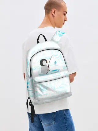 Рюкзак джинсовый / Пингвин рыбачит