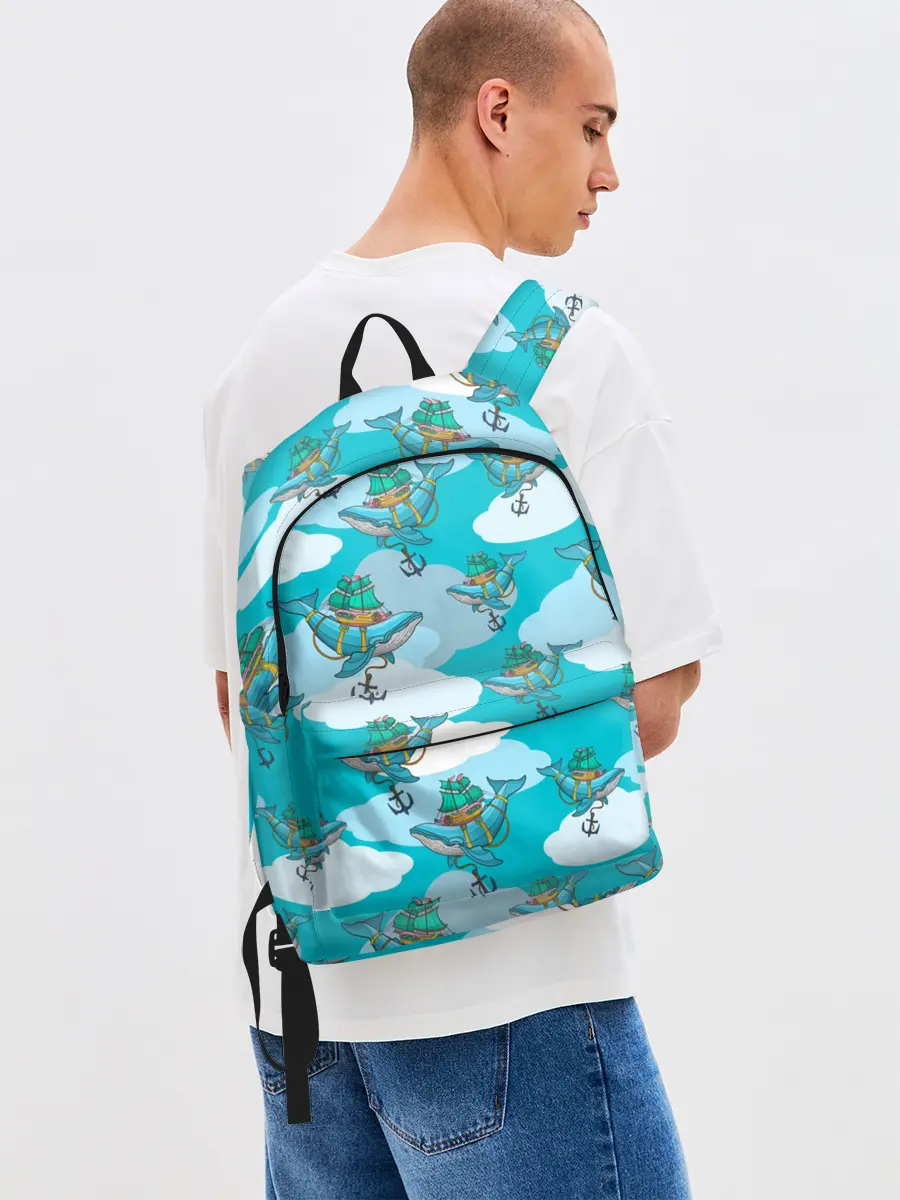 Рюкзак джинсовый / Киты и корабль