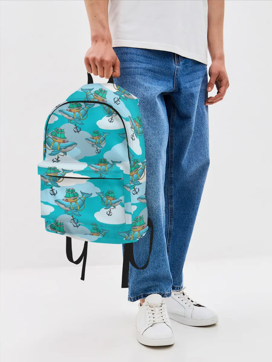 Рюкзак джинсовый / Киты и корабль
