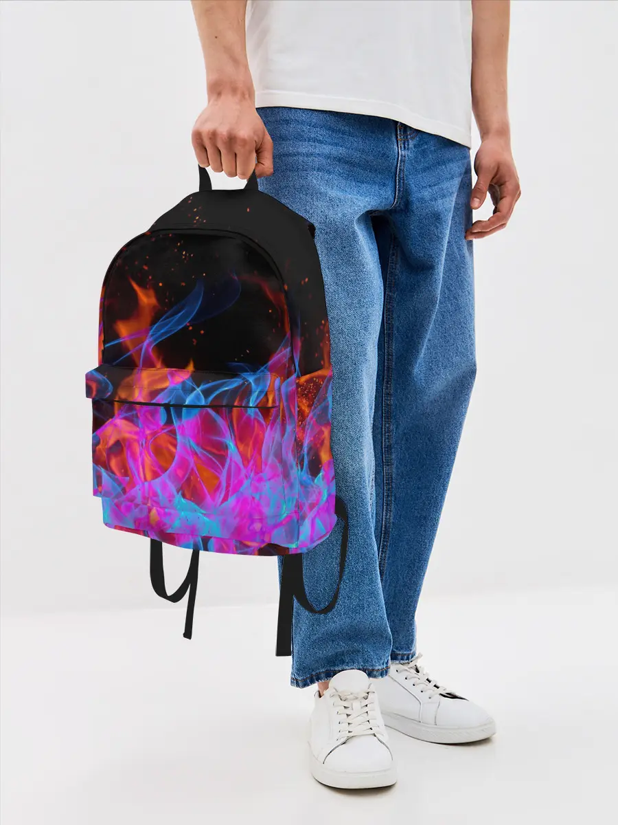 Рюкзак джинсовый / ТРИ ОГНЯ / FIRE / СИНИЙ ОГОНЬ