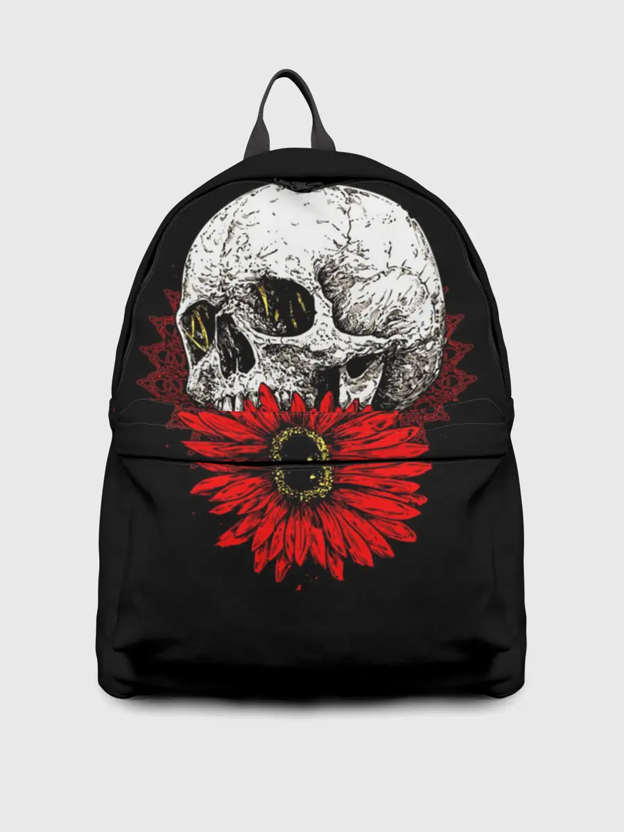 Рюкзак джинсовый / Череп и Красный Цветок | Skull