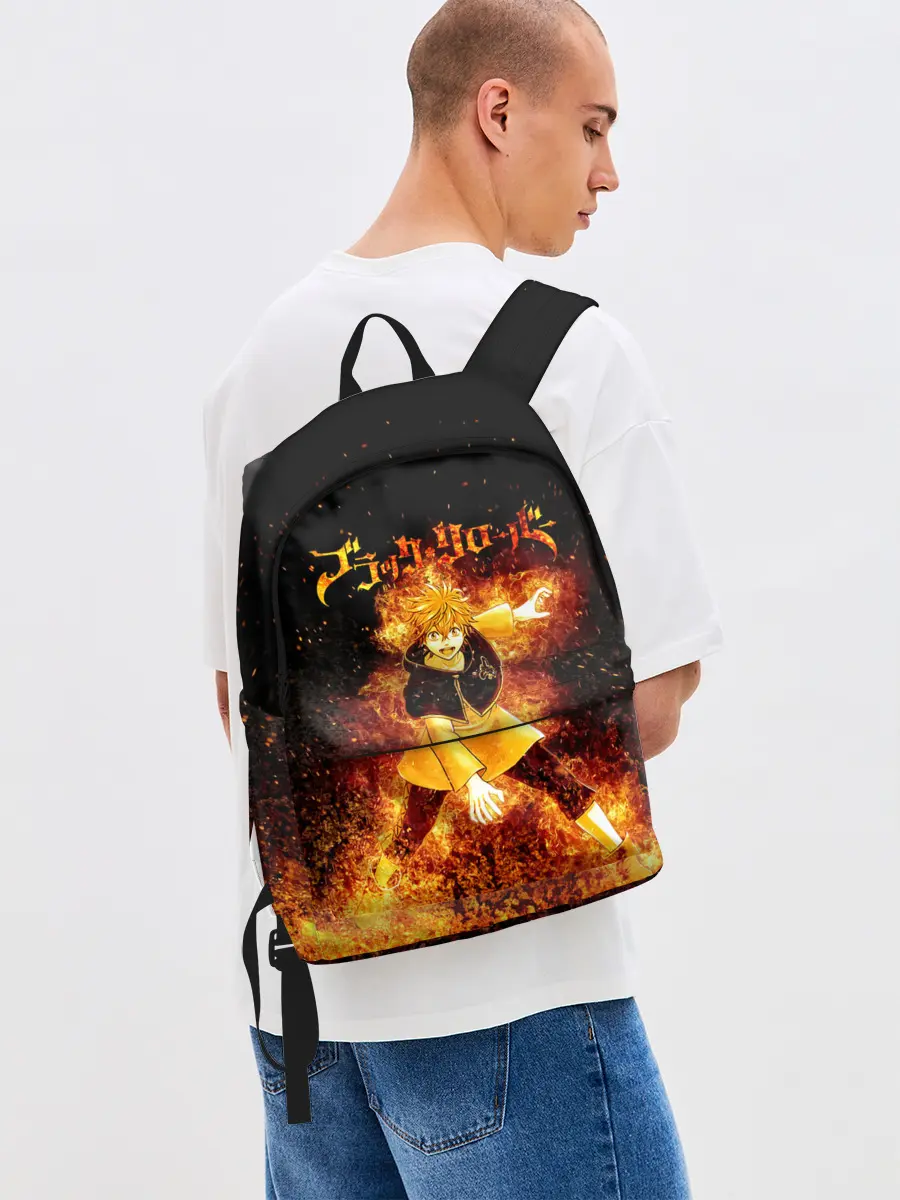 Рюкзак джинсовый / Чёрный клевер Аста в огне